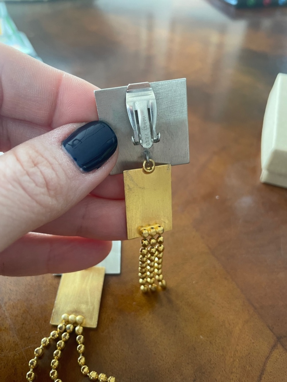 Marcy Feld Vintage Two-Tone Square Drop Clip Earrings in Gold and Silver - Picture 7 of 9